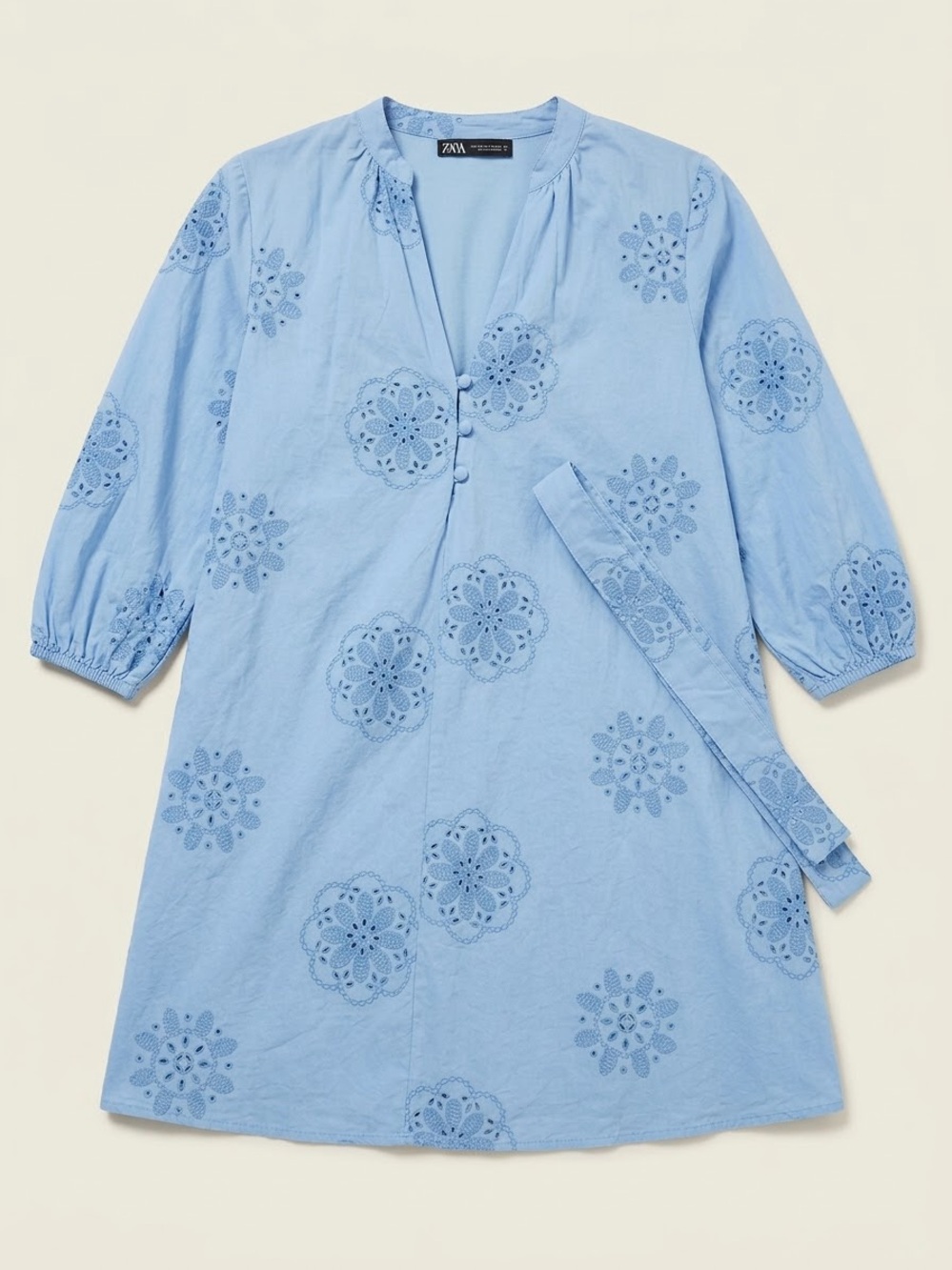 Zara Blue Eyelet Embroidered Mini Dress